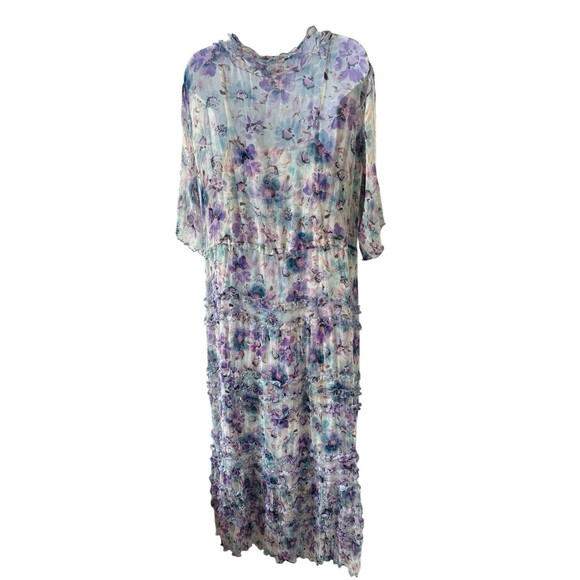 Johnny Was 1X Glinda 100% Silk Long Maxi Dress Floral Ruffle Tiered Msrp $480 - Picture 6 of 14